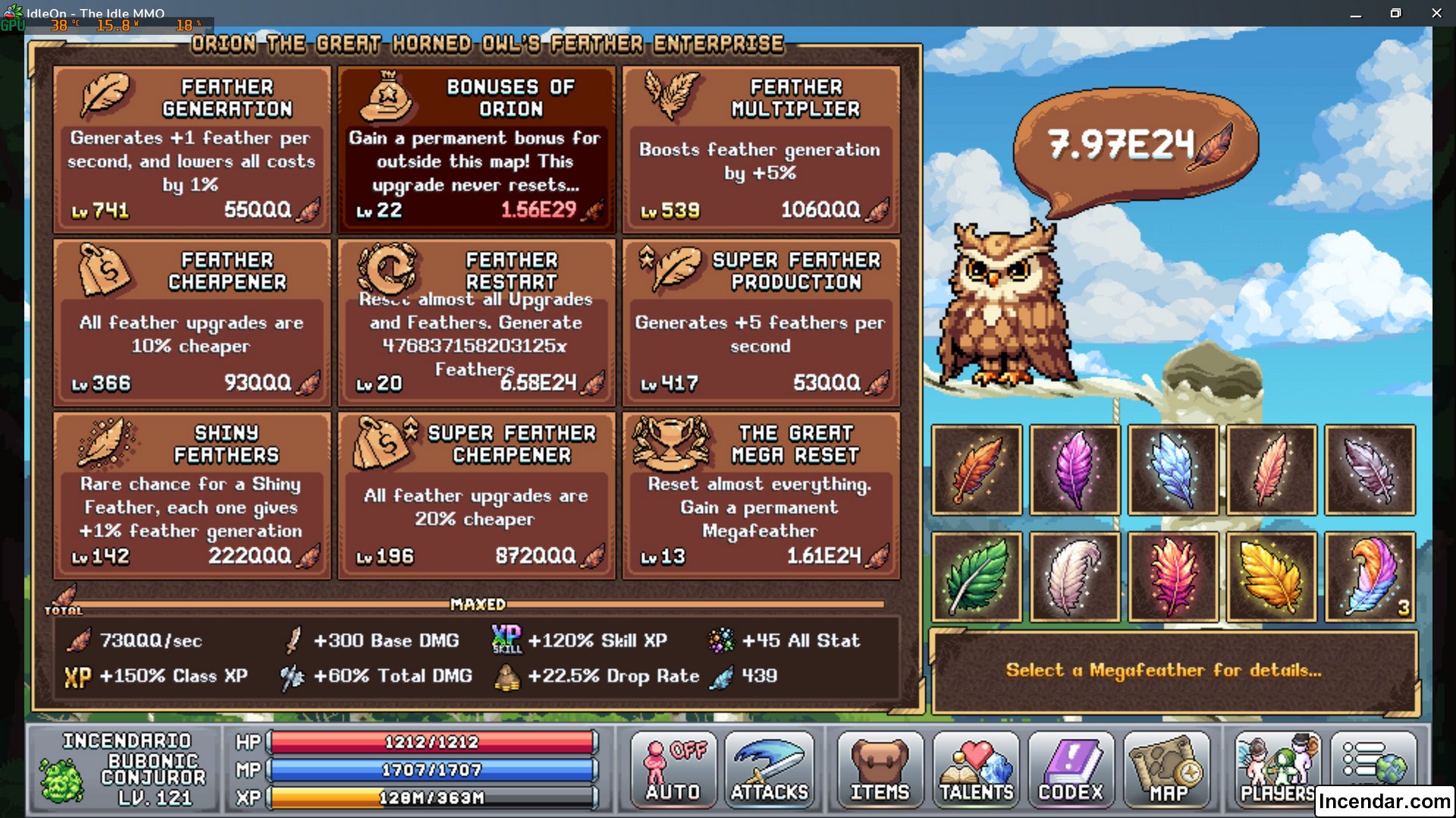 Image Of buffs and choices for Orion the Great Horned Owl's Feather Enterprise in World 1